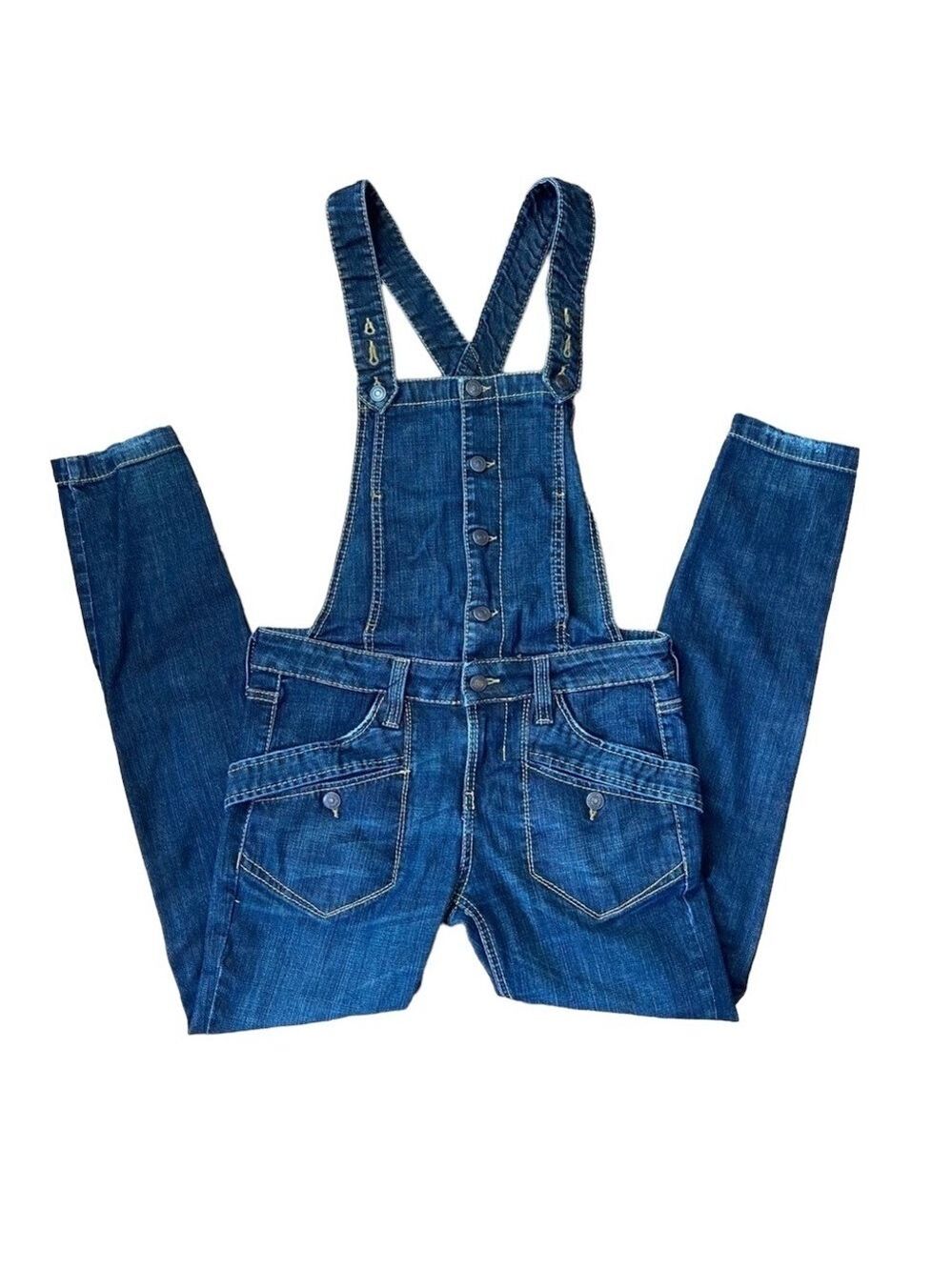 VINTAGE Fornarina denim overalls blue medium/low rise skinny/straight leg medium